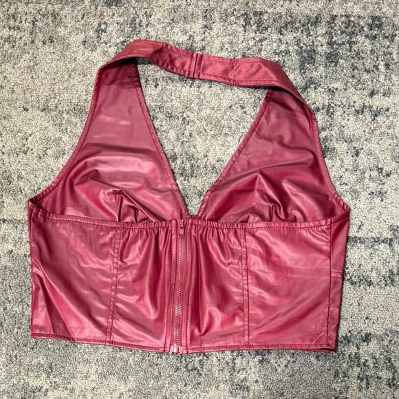 Women's 2-Piece Burgundy Leather Crop Halter & Bodycon Skirt Set - Size L - Picture 3 of 6